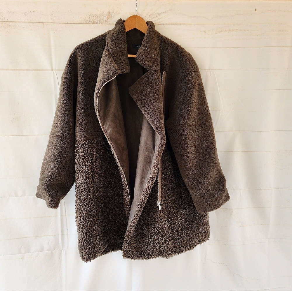 French Connection Irenea Dark Green Teddy Faux Fur Jacket - Picture 2 of 11